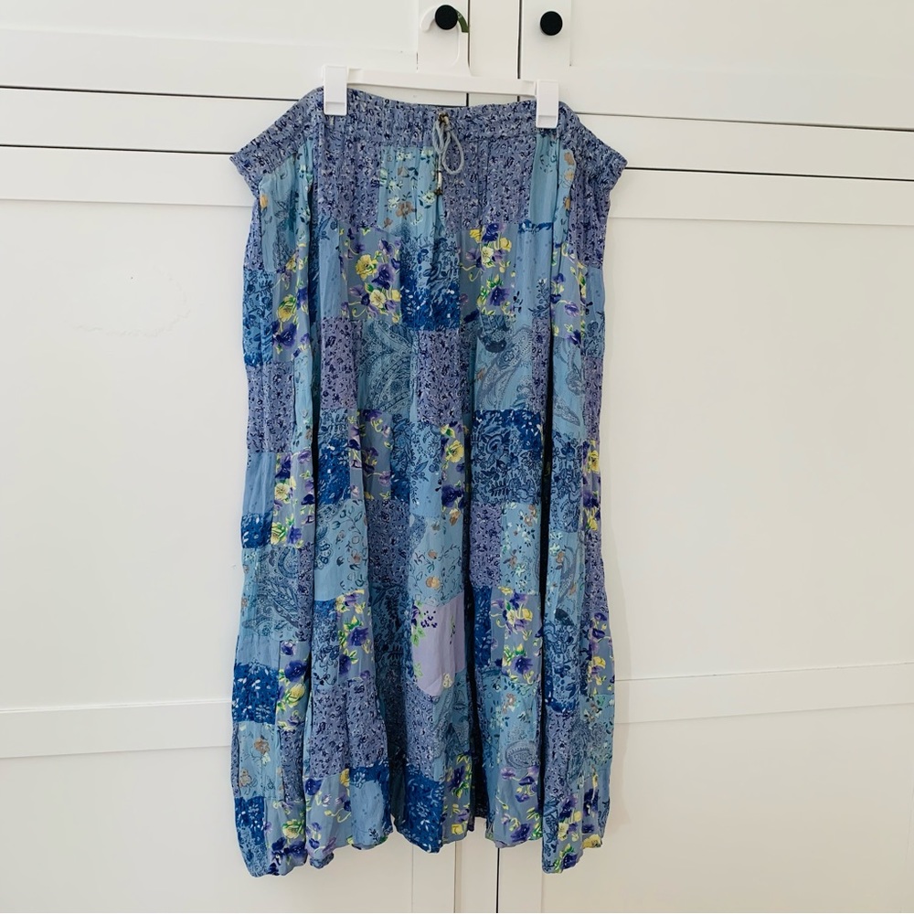 Vintage Blue/Purple Paisley Floral Patchwork Midi Skirt